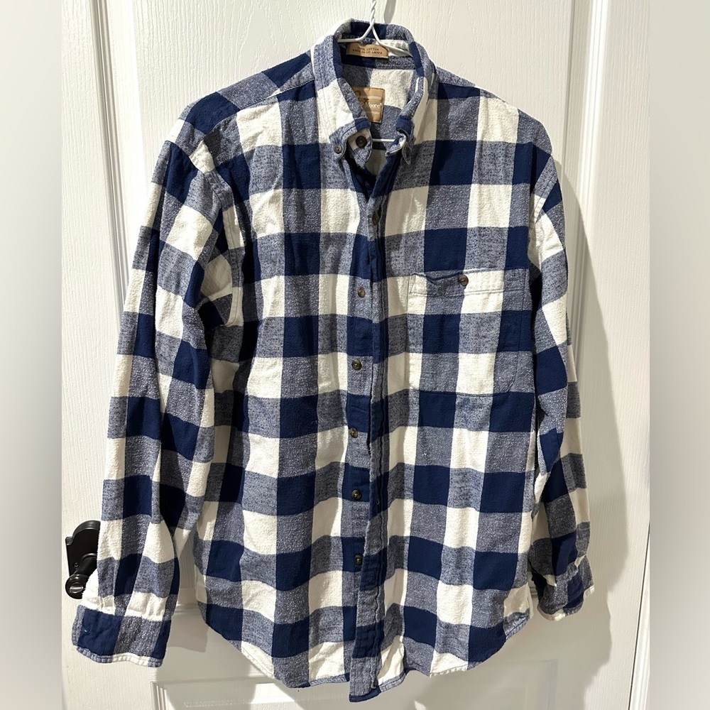 Preswick & Moore Flannel Blue and White Button Down Front Shirt Sz S